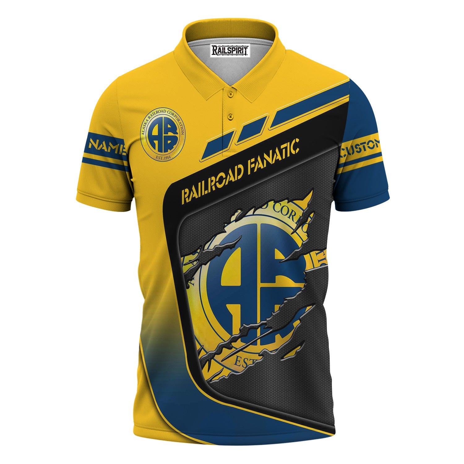 Railspirit Personalized Alaska Railroad Polo Shirt Ripped Texture Style Train Shirt For Railroad Fanatic