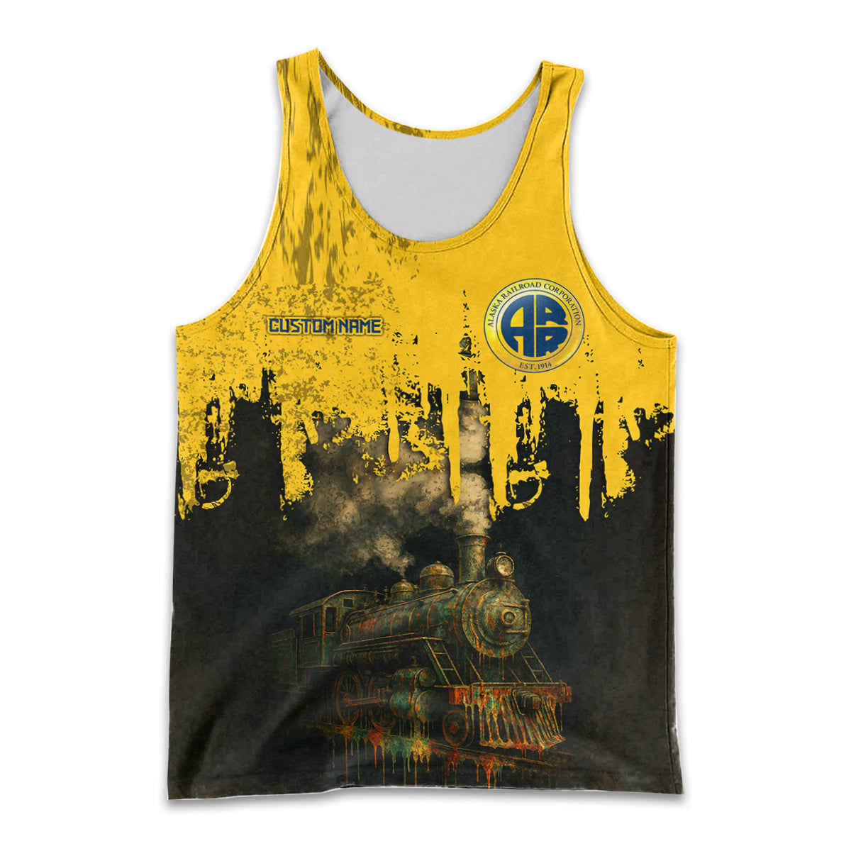 Railspirit Personalized Alaska Railroad Men Tank Top Vintage Train Art Style Shirt For Locomotive Fans