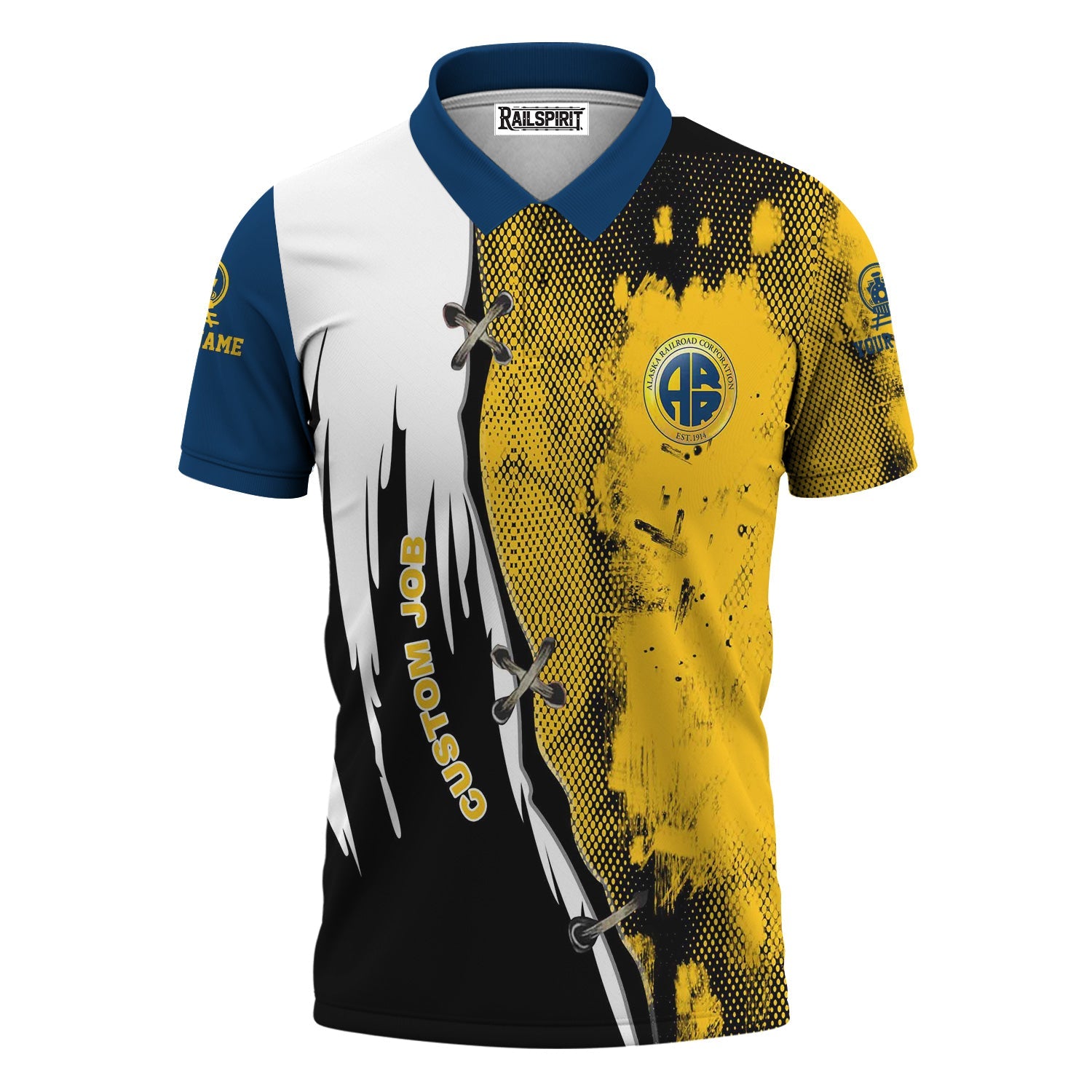 Railspirit Personalized Alaska Railroad Polo Shirt Retro Stitches Design with Custom Position Train Shirt