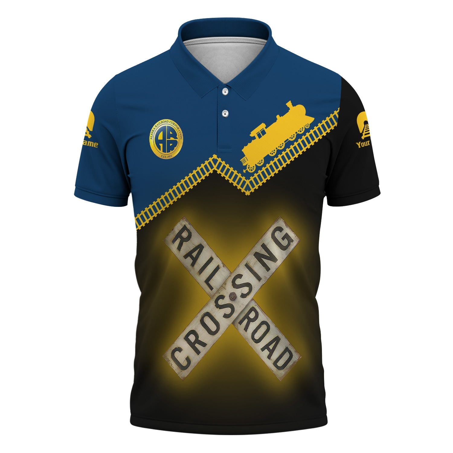 Railspirit Personalized Alaska Railroad Polo Shirt Railroad Crossing Printed Train Track Shirt