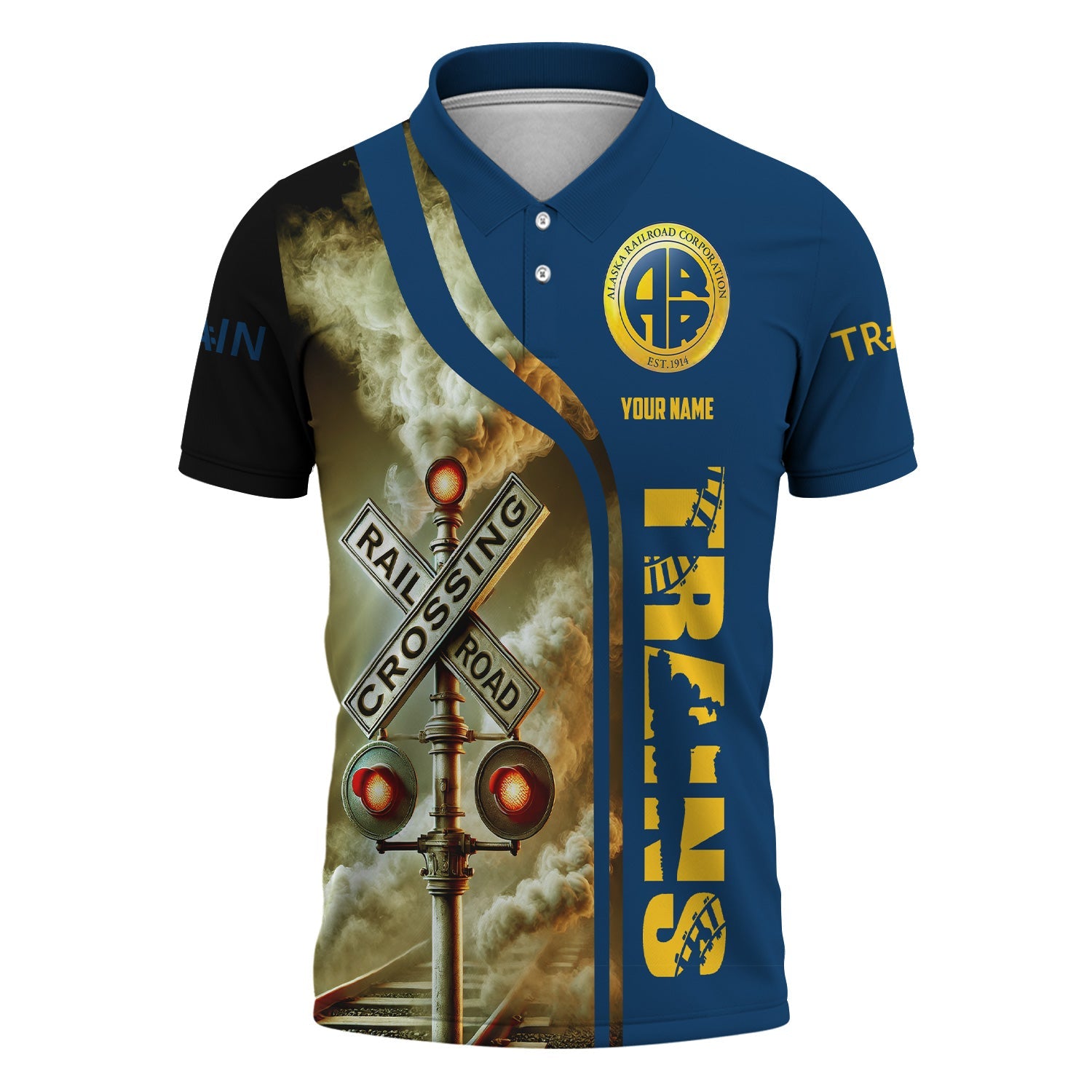 Railspirit Personalized Alaska Railroad Polo Shirt Crossing Railroad Sign American Locomotive Train Shirt All Over Print