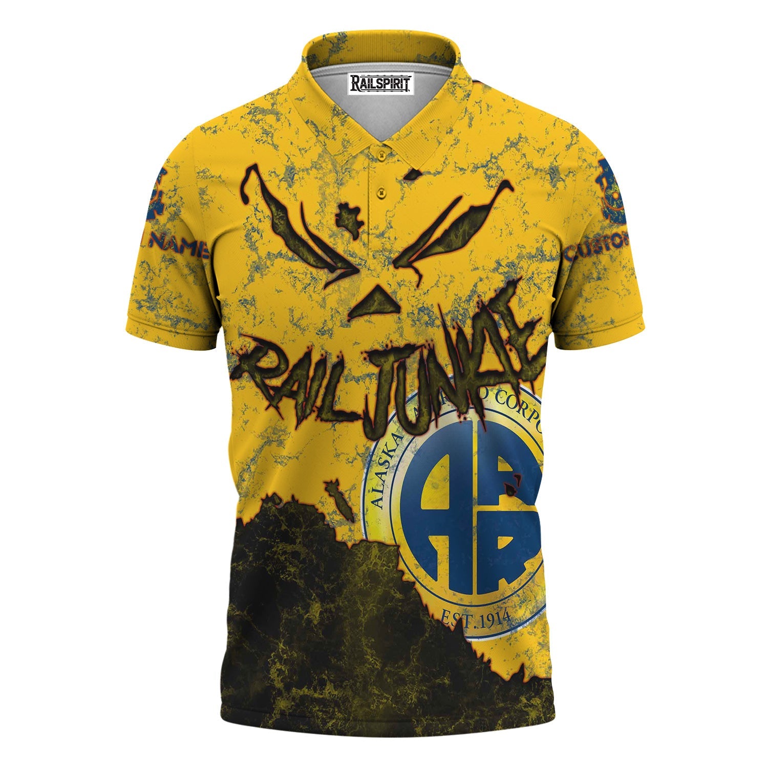 Railspirit Personalized Alaska Railroad Polo Shirt Torn Graphic Style Train Shirt For Rail Junkie