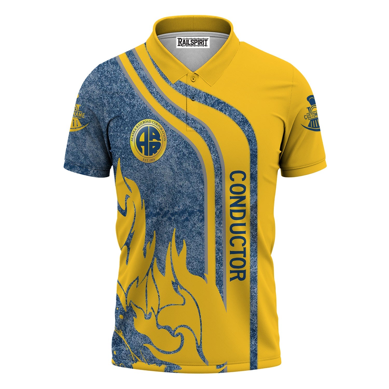 Railspirit Personalized Alaska Railroad Polo Shirt Flame Design with Custom Job Position Train Shirt