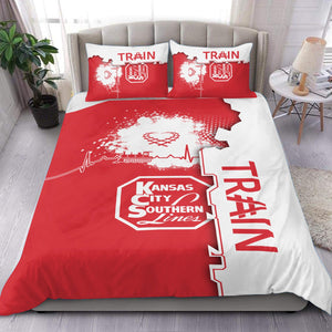 Railspirit Kansas City Southern Bedding Set Engine Heartbeat and Track Love Style Bedding Set Gift Idea For Train Lovers