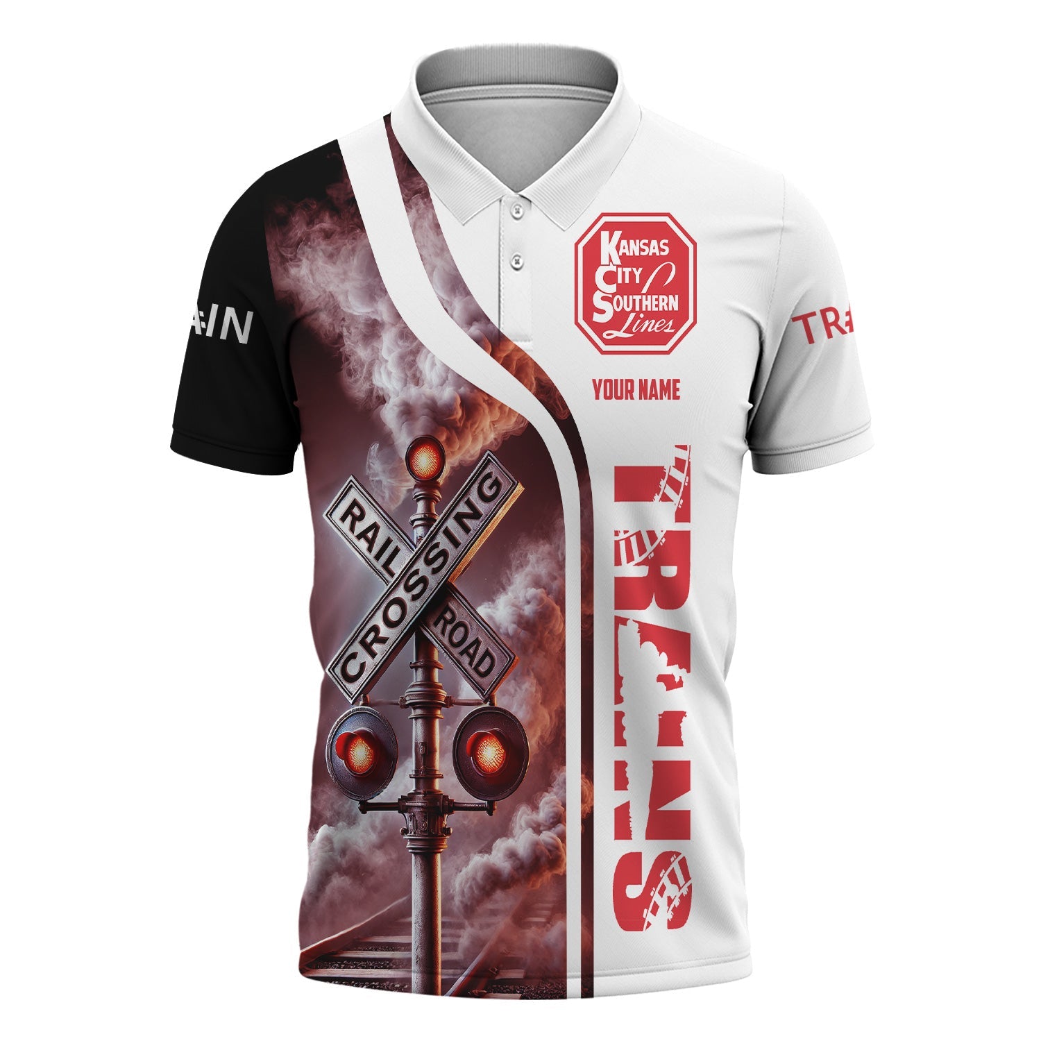 Railspirit Personalized Kansas City Southern Polo Shirt Crossing Railroad Sign American Locomotive Train Shirt All Over Print