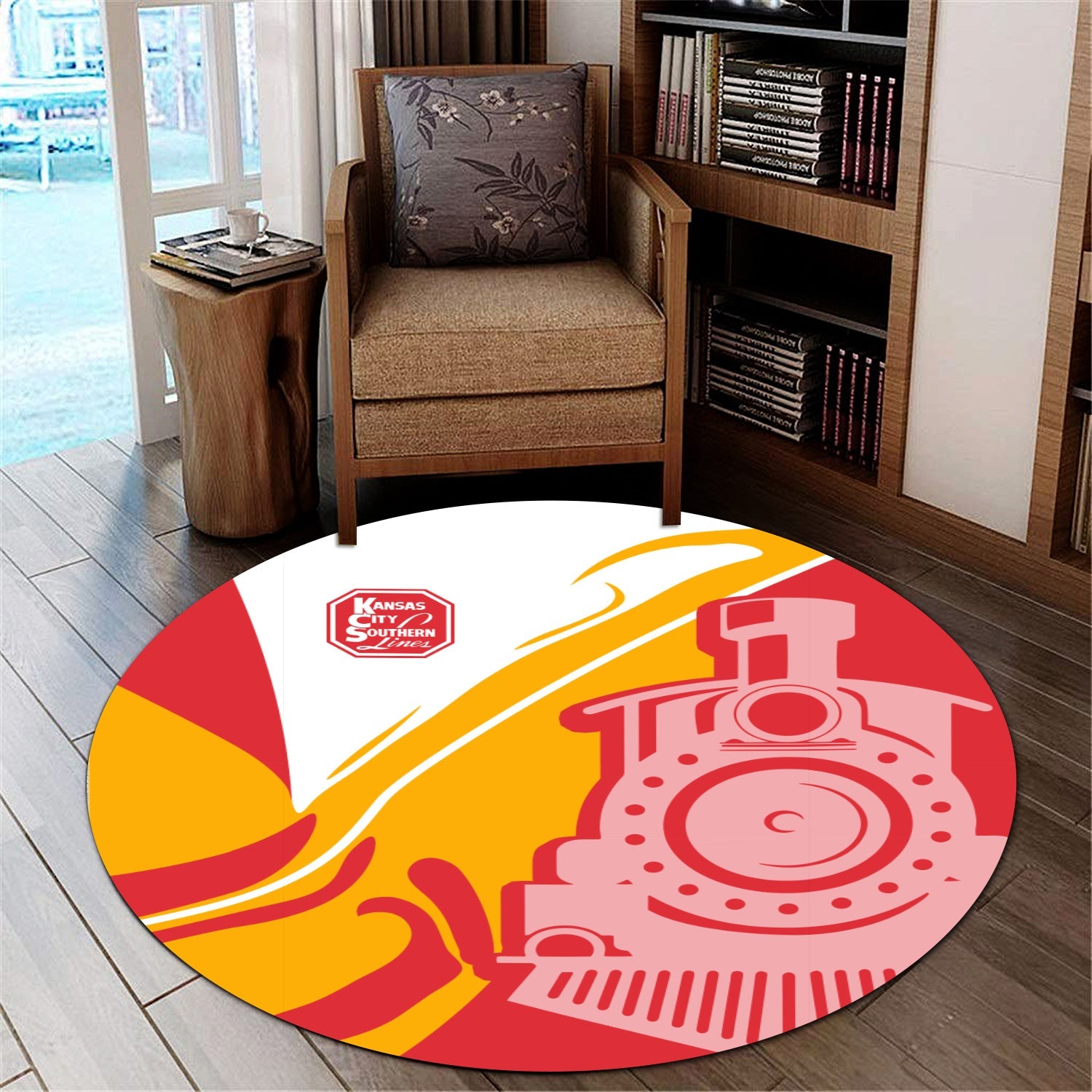 Railspirit Kansas City Southern Round Mat Flame-Inspired Style Mat Gift Idea For Train Lovers
