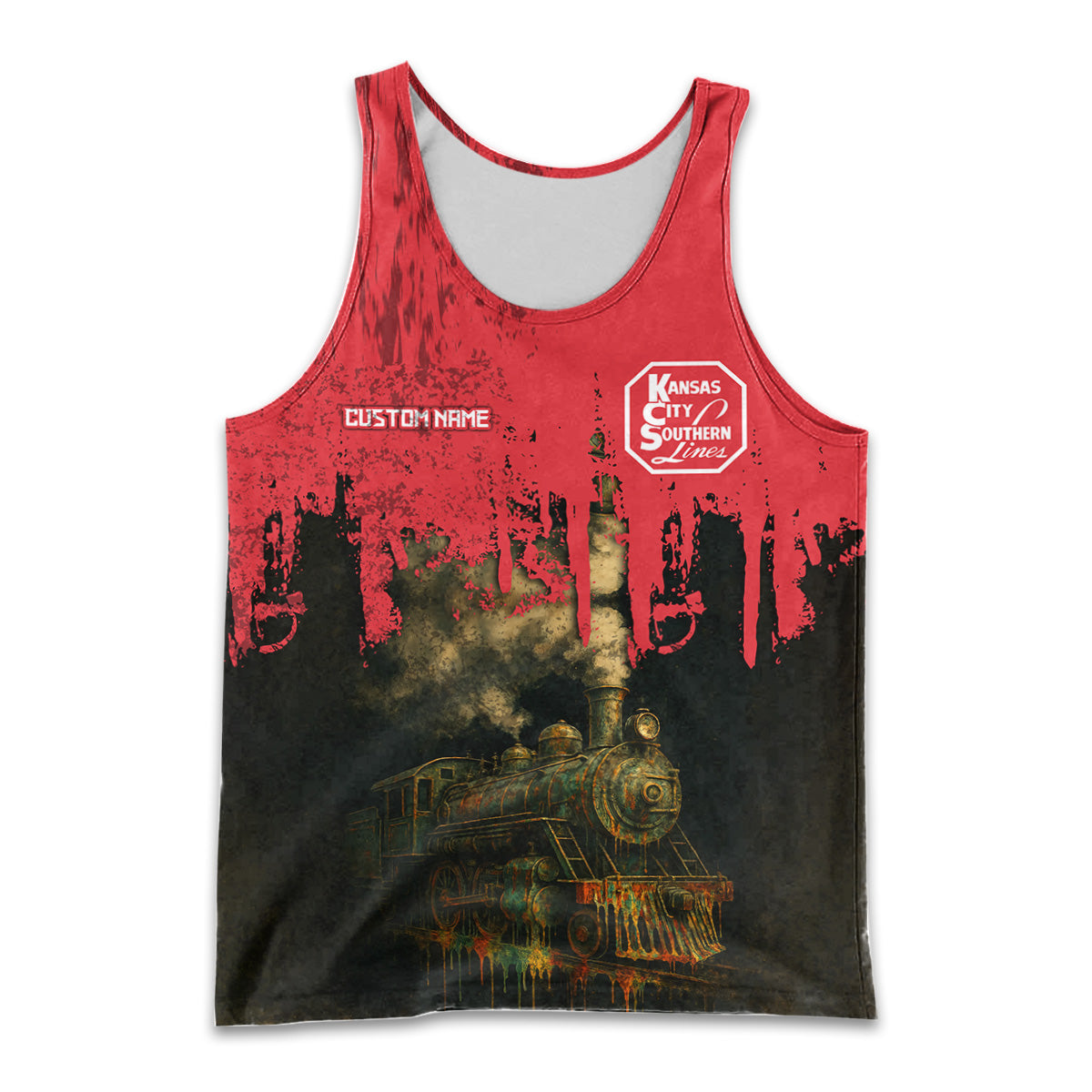 Railspirit Personalized Kansas City Southern Men Tank Top Vintage Train Art Style Shirt For Locomotive Fans
