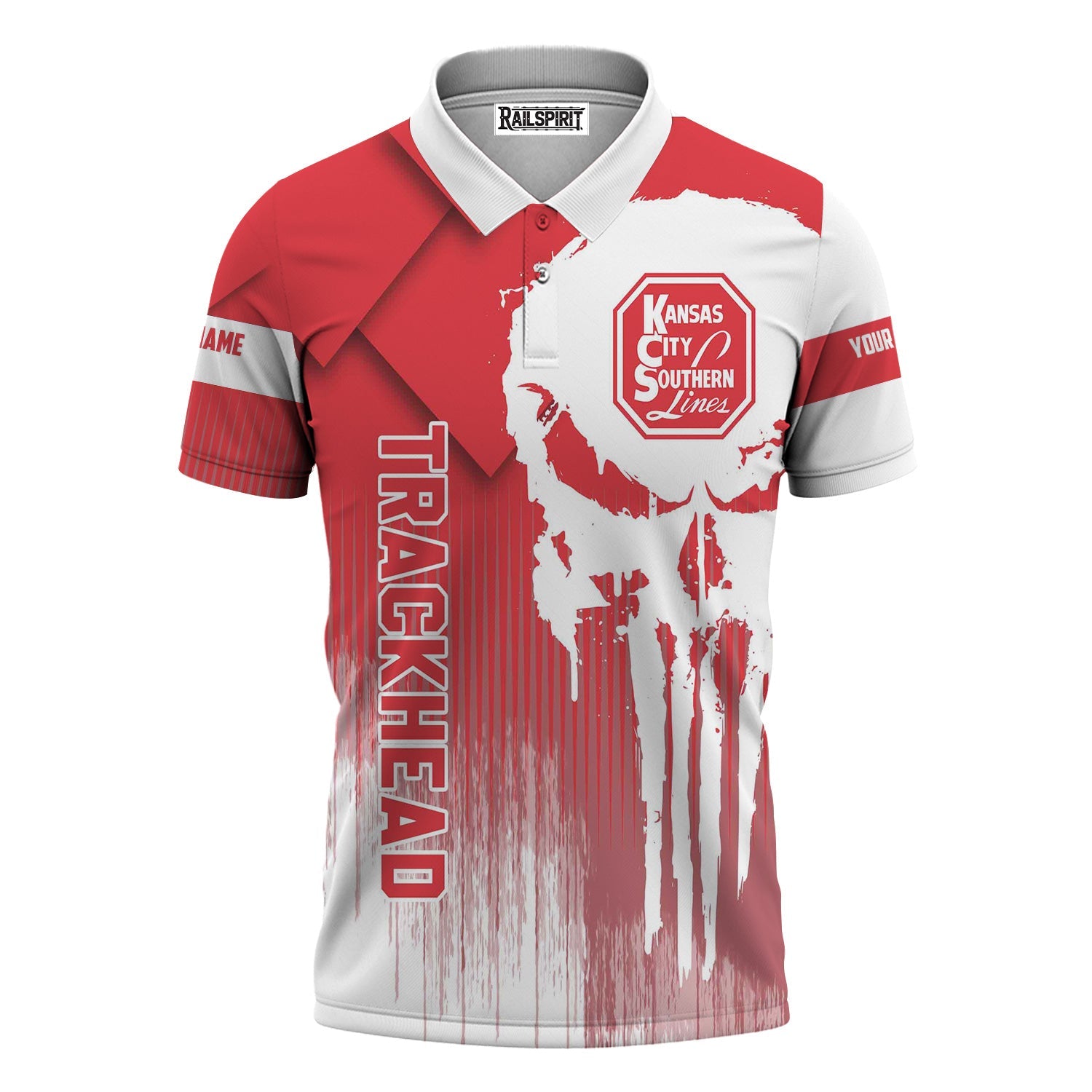 Railspirit Personalized Kansas City Southern Polo Shirt Skull Design with Custom Job Train Shirt for Trackhead Crew