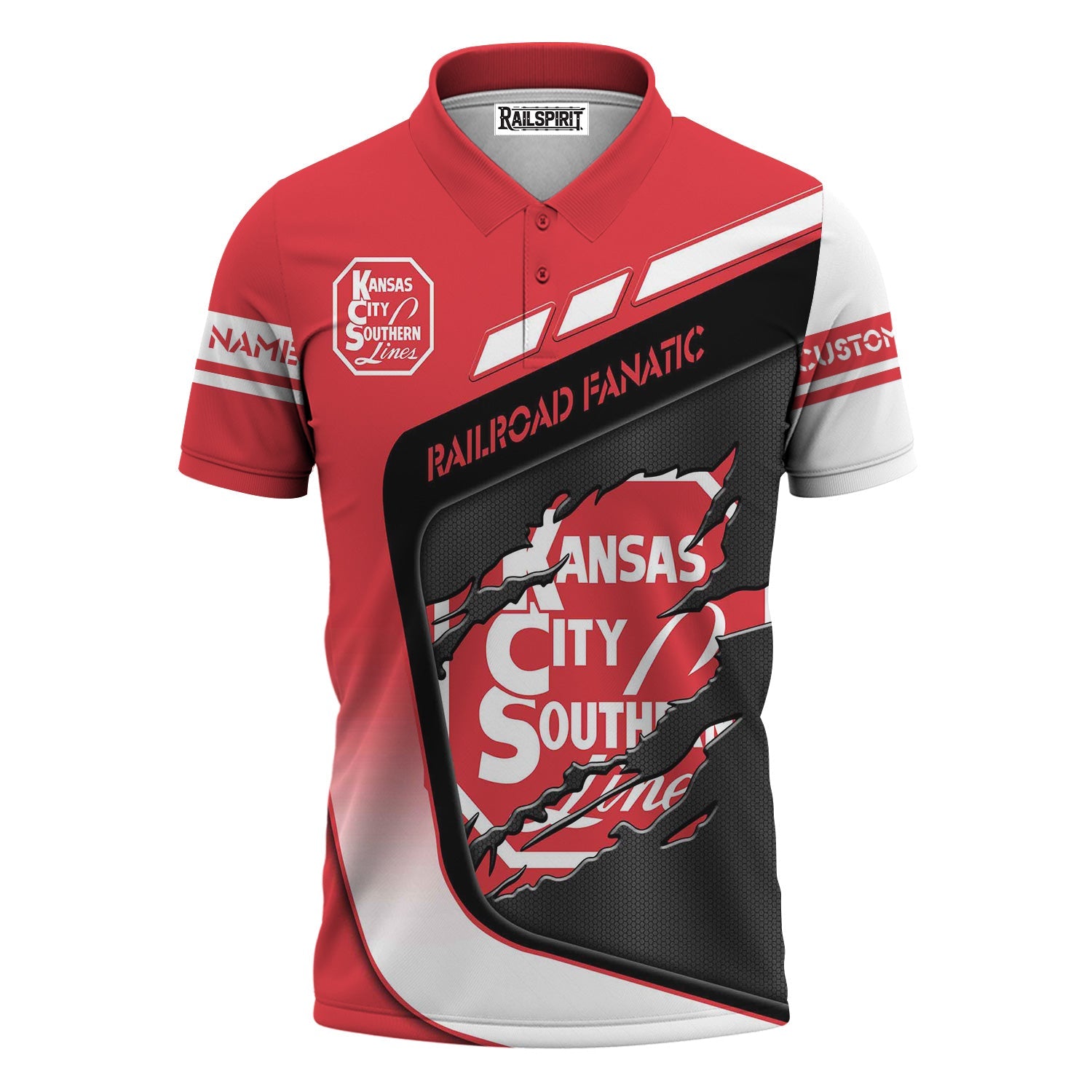 Railspirit Personalized Kansas City Southern Polo Shirt Ripped Texture Style Train Shirt For Railroad Fanatic