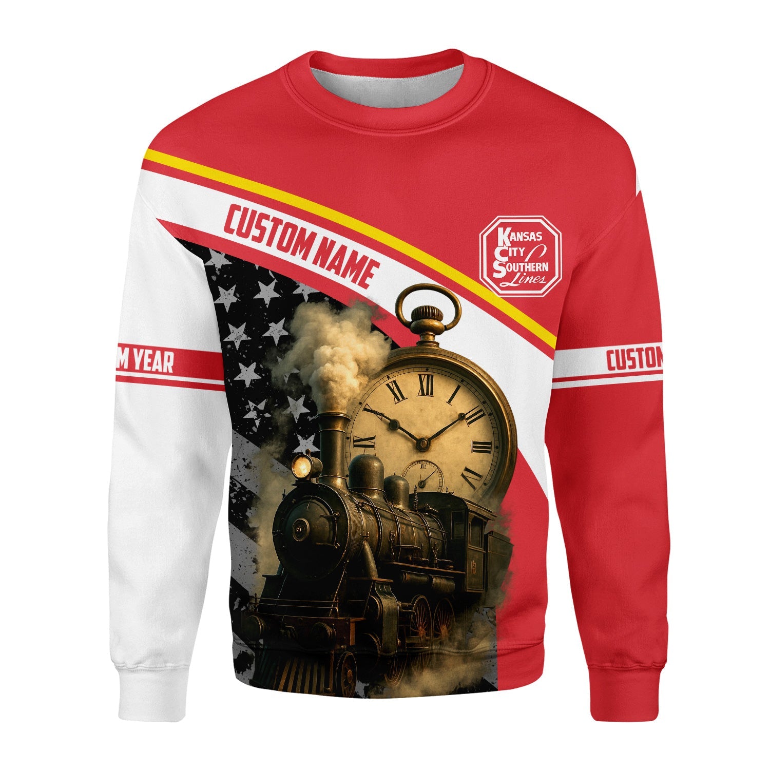 Railspirit Personalized Kansas City Southern Sweatshirt Classic Steam Engine With Retro Pocket Watch Shirt All Over Print