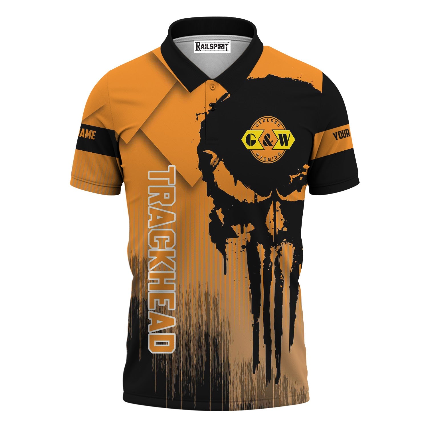 Railspirit Personalized Genesee & Wyoming Inc. Railroad Polo Shirt Skull Design with Custom Job Train Shirt for Trackhead Crew