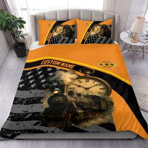 Railspirit Personalized Genesee & Wyoming Inc. Railroad Bedding Set Classic Steam Engine With Retro Pocket Watch Bedding Set All Over Print
