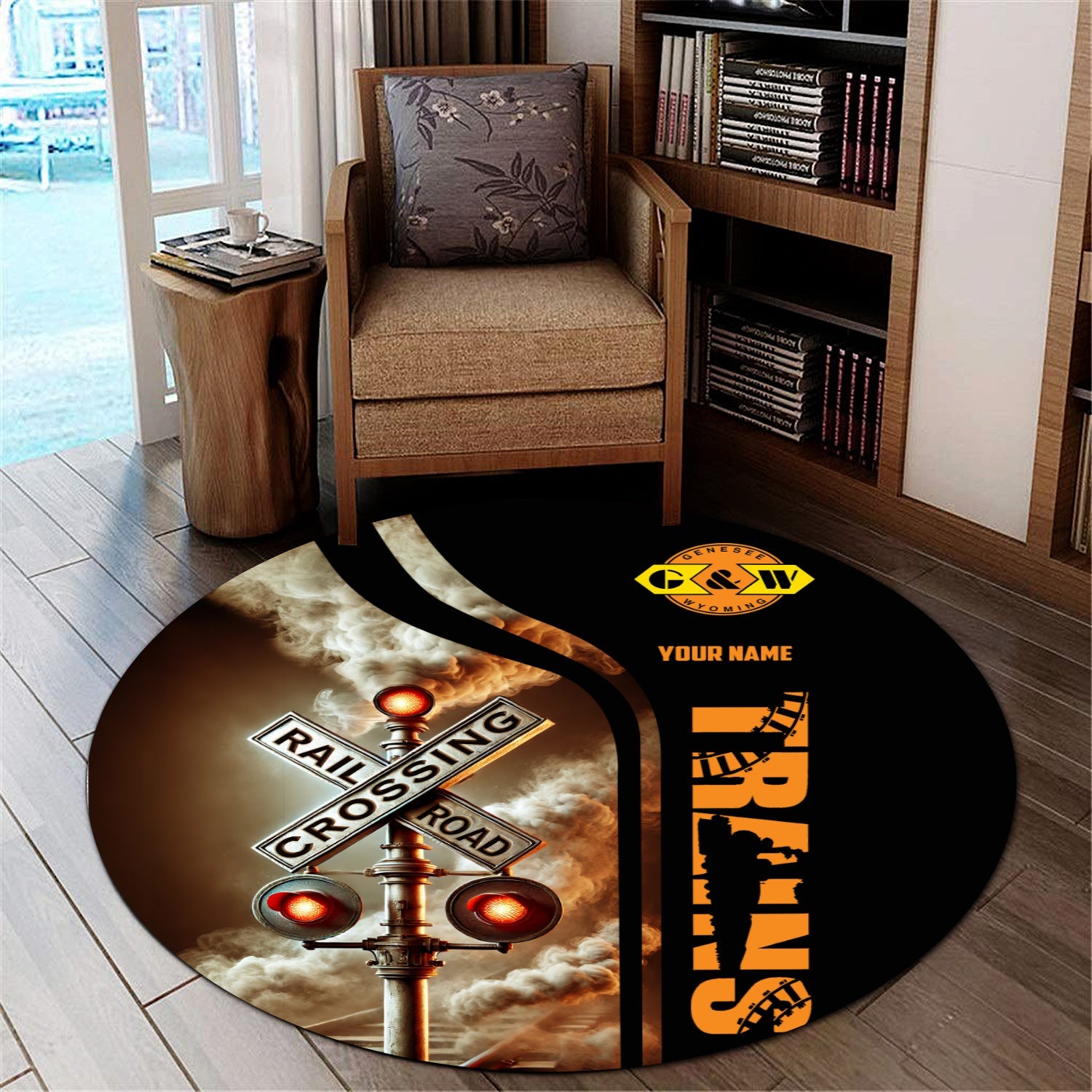 Railspirit Personalized Genesee & Wyoming Inc. Railroad Round Mat Railroad Crossing Sign Mat All Over Print