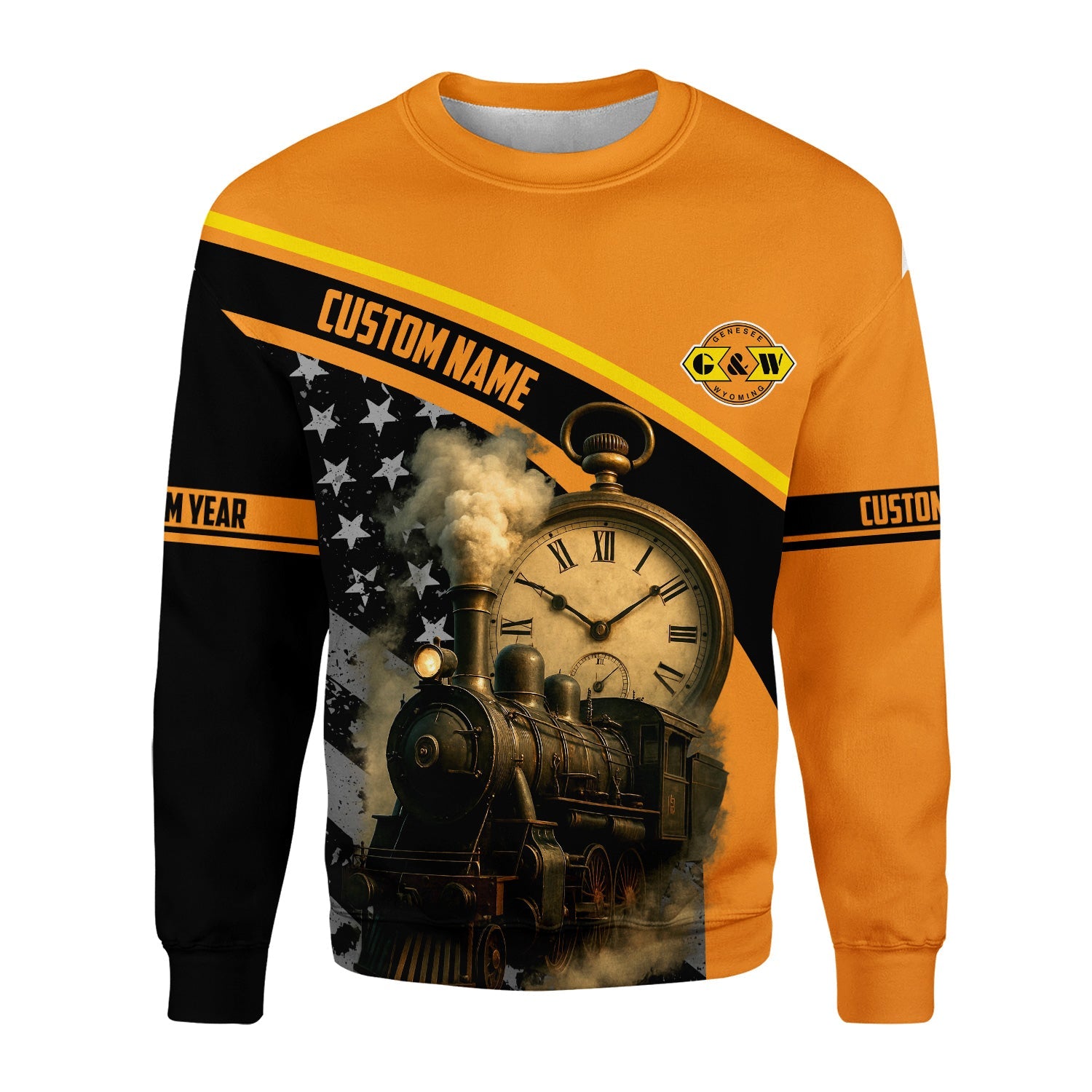 Railspirit Personalized Genesee & Wyoming Inc. Railroad Sweatshirt Classic Steam Engine With Retro Pocket Watch Shirt All Over Print