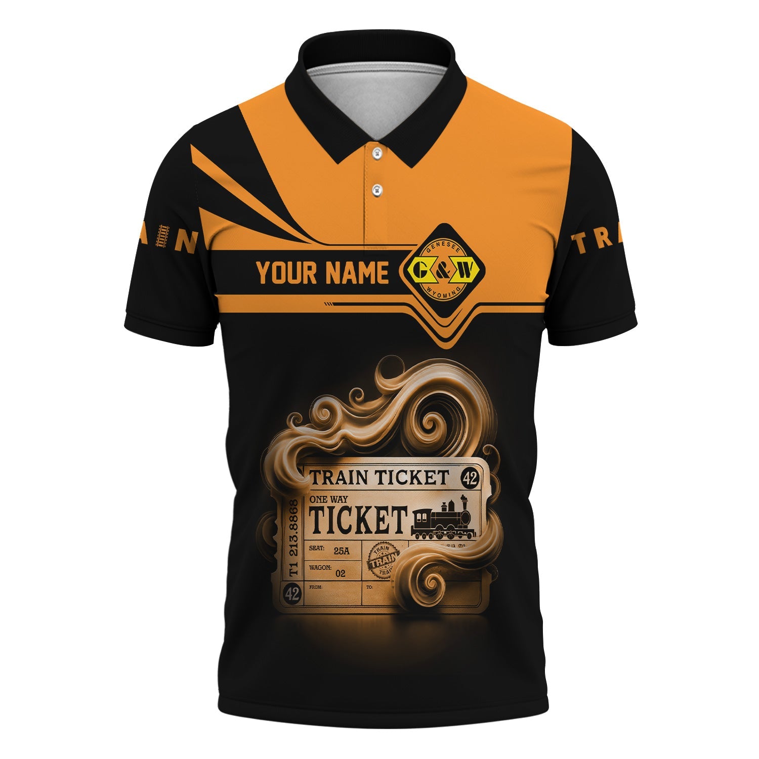 Railspirit Custom Name Genesee & Wyoming Inc. Railroad Polo Shirt American Train Ticket Printed Shirt
