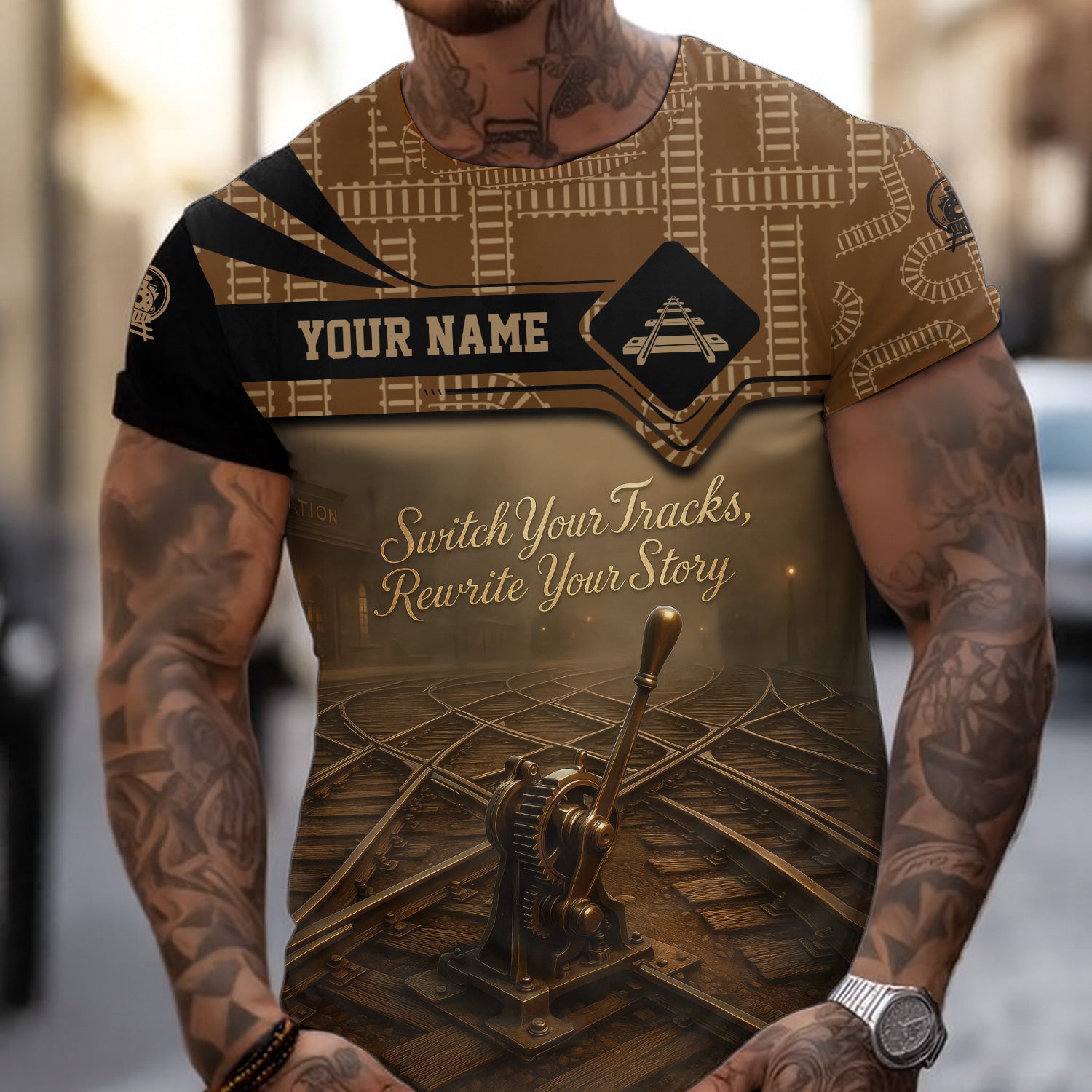 Custom Name Steam Train T-shirt, Switch Your Tracks Rewrite Your Story, Railroad Design, Train Lover Gift