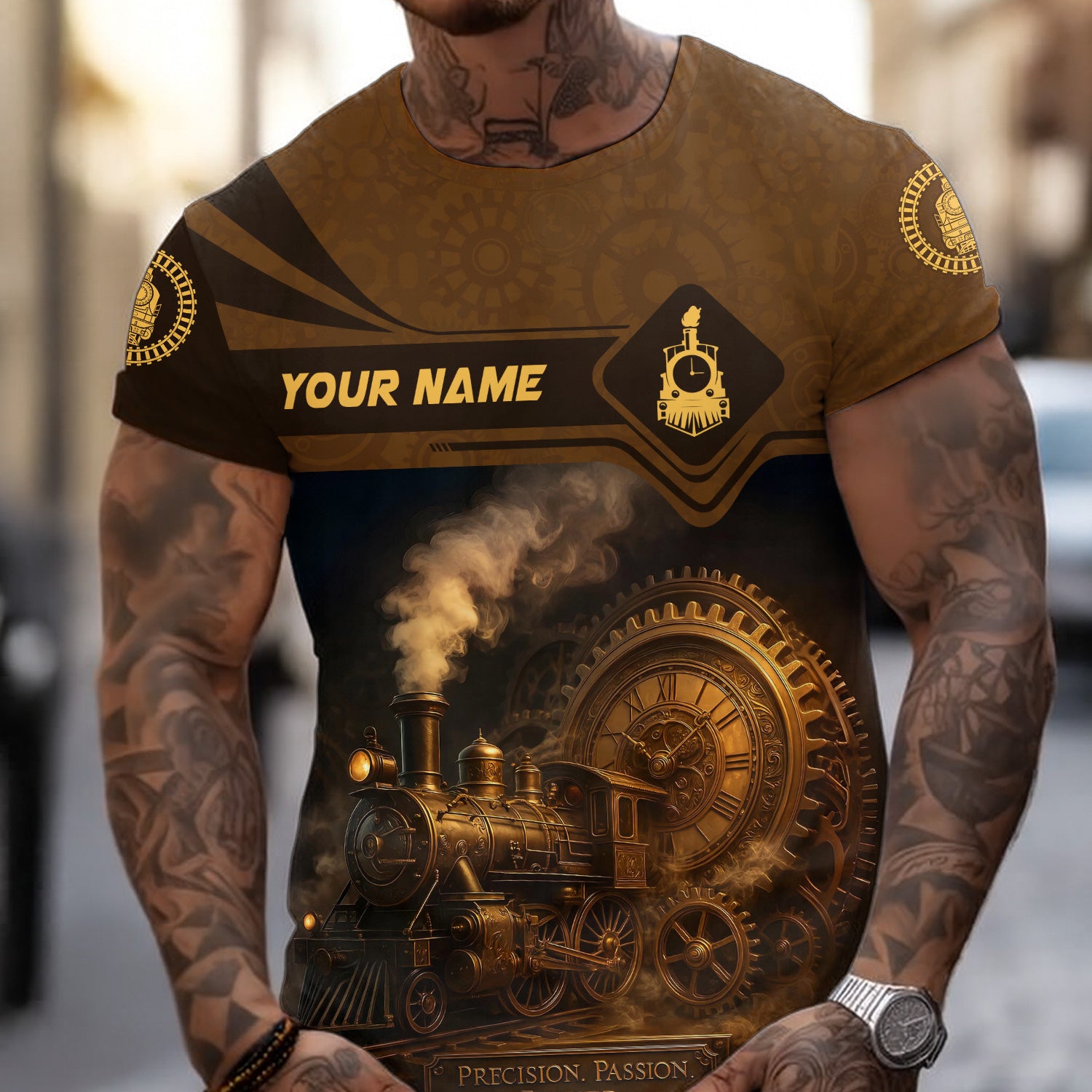 Custom Name Steam Train T-shirt, Precision Passion Power, Vintage Train Design, Train Lover Gift