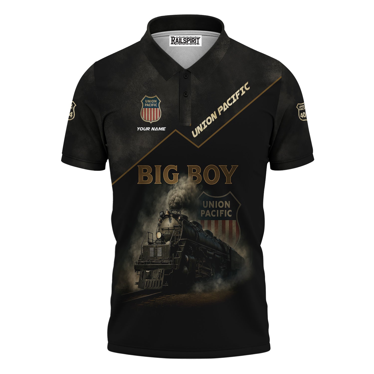 Railspirit Personalized Union Pacific Big Boy Train Polo Shirt Vintage Steam Locomotive Shirt for Train Enthusiasts