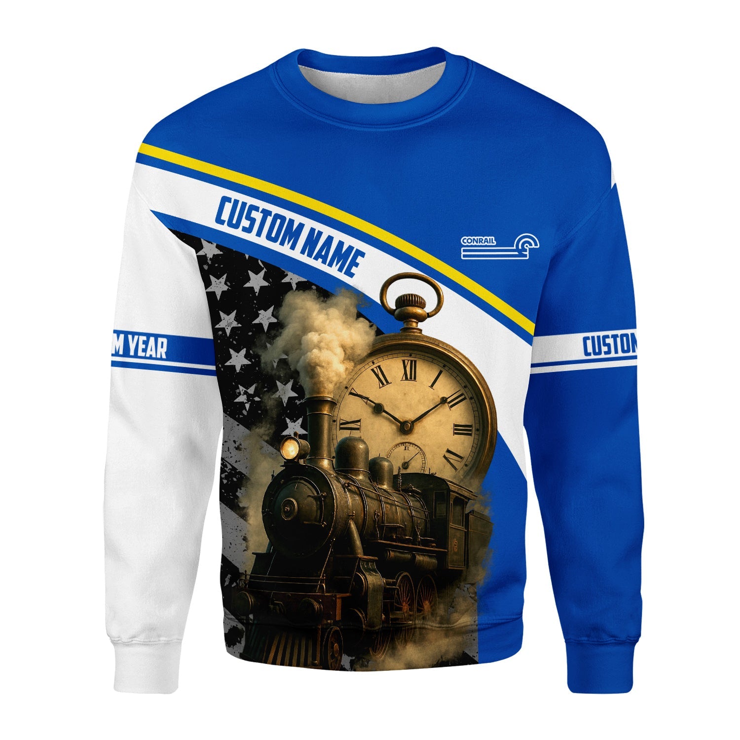 Railspirit Personalized Conrail Railroad Sweatshirt Classic Steam Engine With Retro Pocket Watch Shirt All Over Print