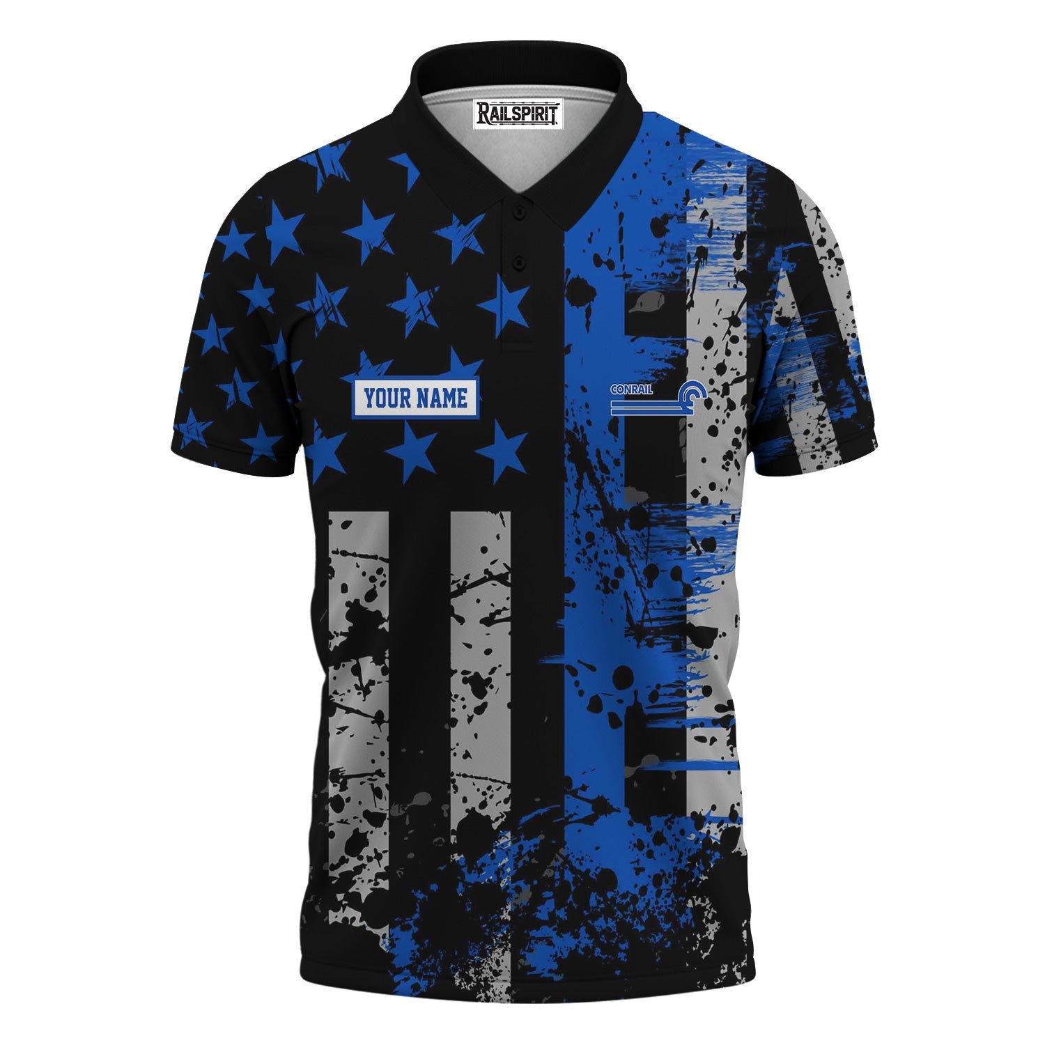 Railspirit Personalized Conrail Railroad Polo Shirt Artistic Paint American Flag Style Train Shirt
