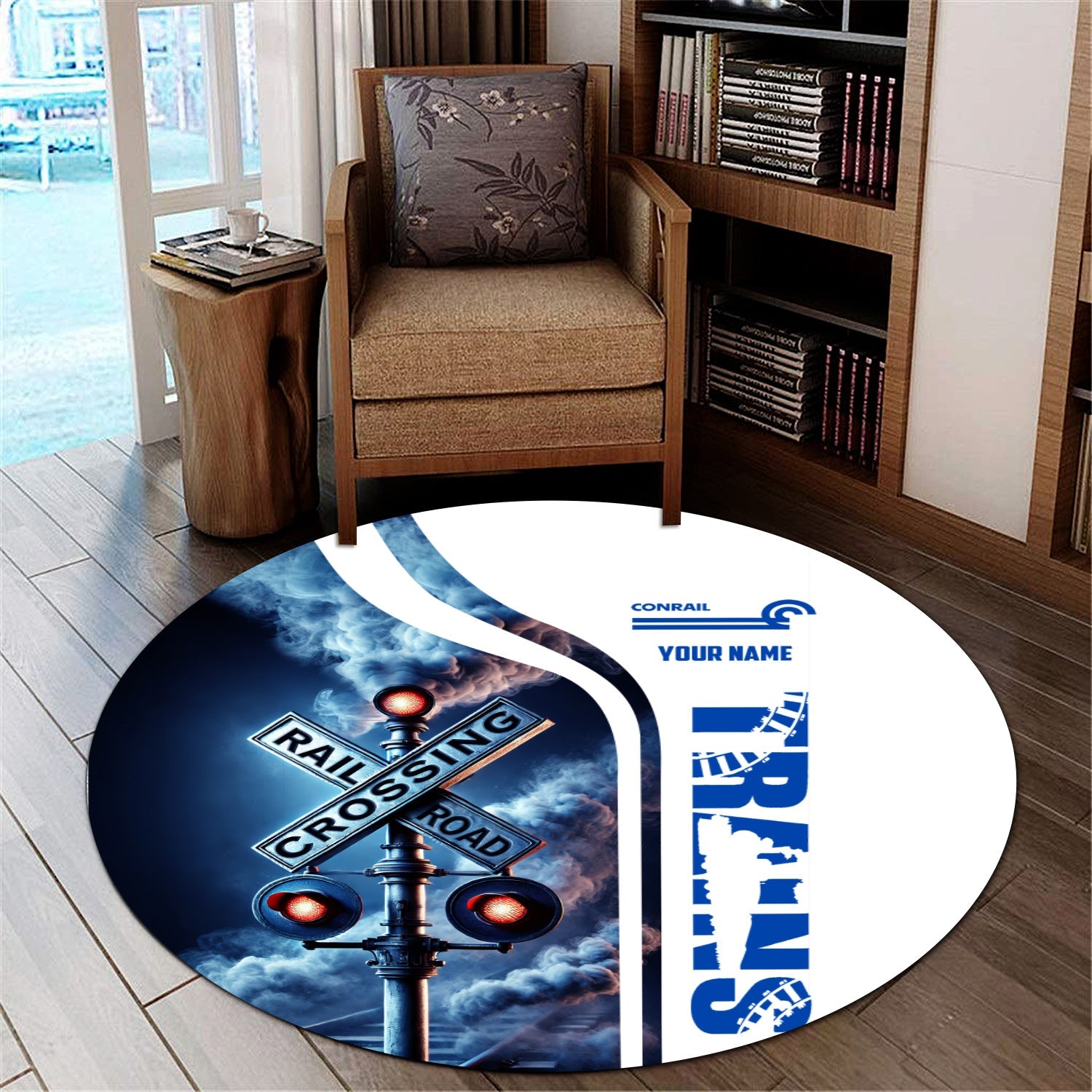 Railspirit Personalized Conrail Railroad Round Mat Railroad Crossing Sign Mat All Over Print