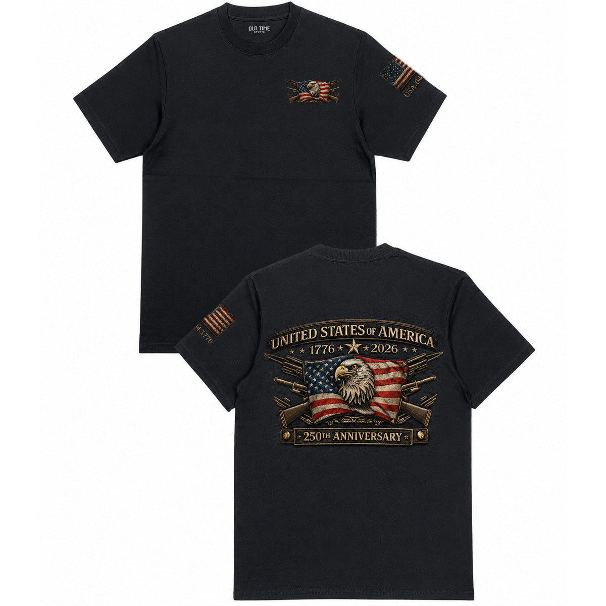 United States of America Printed Vintage T-Shirt with Eagle and USA Flag Graphic, Patriotic Gift for Dad Father’s Day