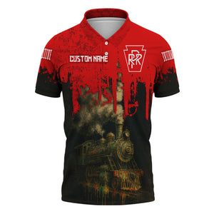 Railspirit Personalized Pennsylvania Railroad Polo Shirt Vintage Train Art Style Shirt For Locomotive Fans