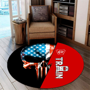 Railspirit Pennsylvania Railroad Round Mat Train Skull American Flag Style Rug All Over Print