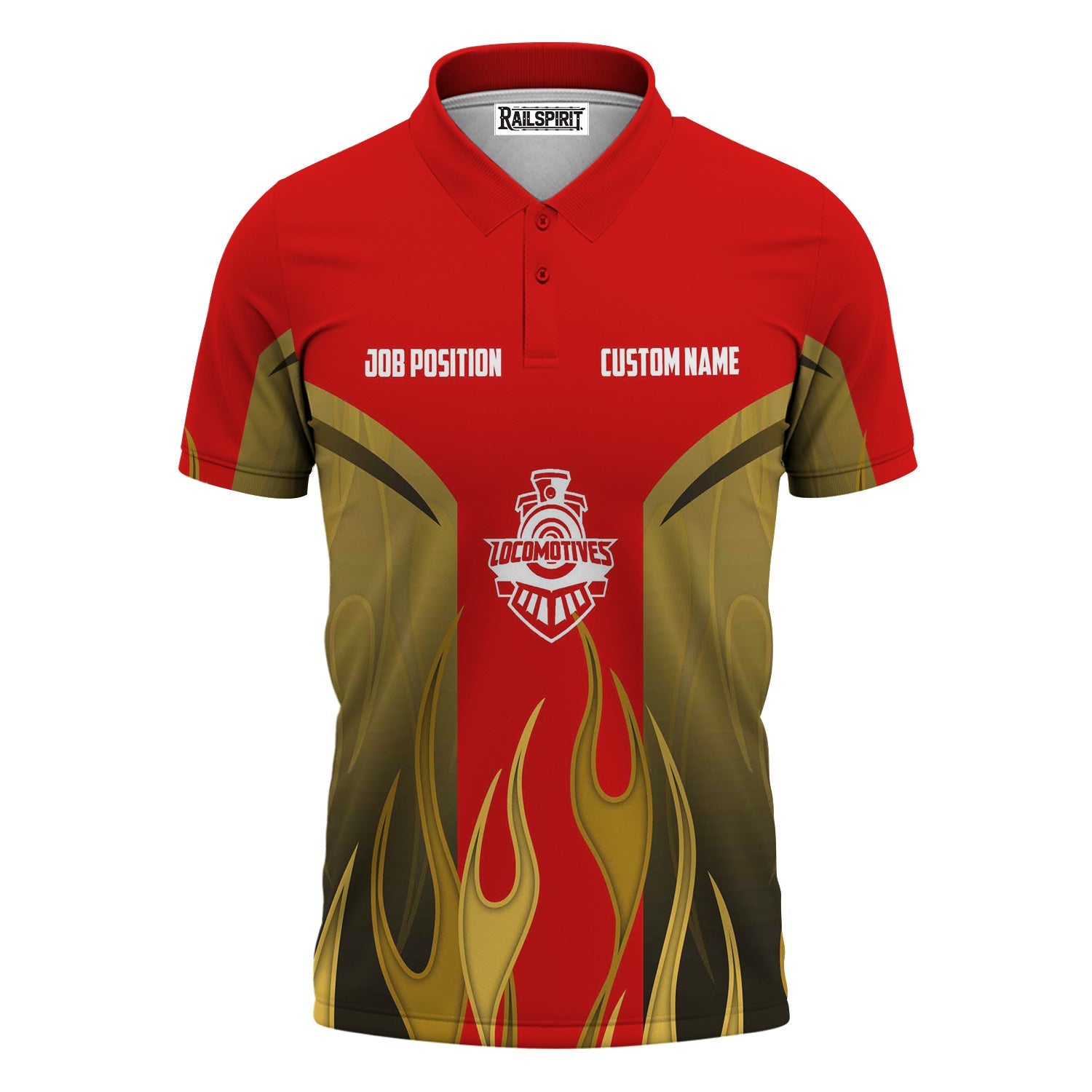 Railspirit Custom Name and Job Title Pennsylvania Railroad Polo Shirt Flame Graphic Train Shirt