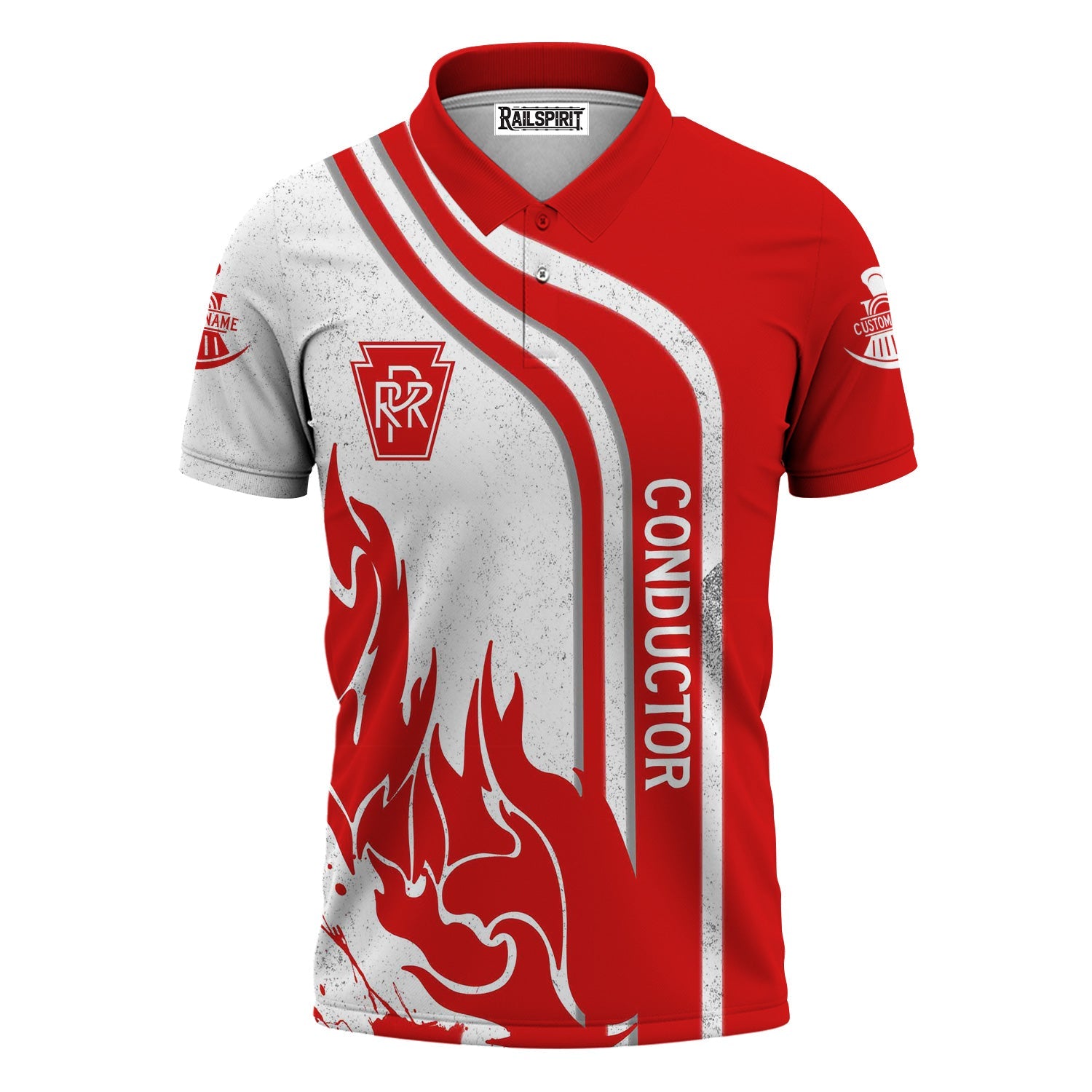 Railspirit Personalized Pennsylvania Railroad Polo Shirt Flame Design with Custom Job Position Train Shirt