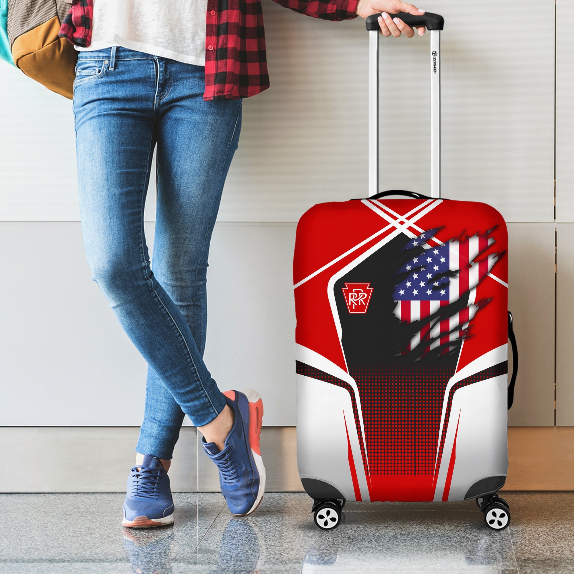 Railspirit Personalized Pennsylvania Railroad Luggage Cover American Eagle Vintage Train Luggage Protection