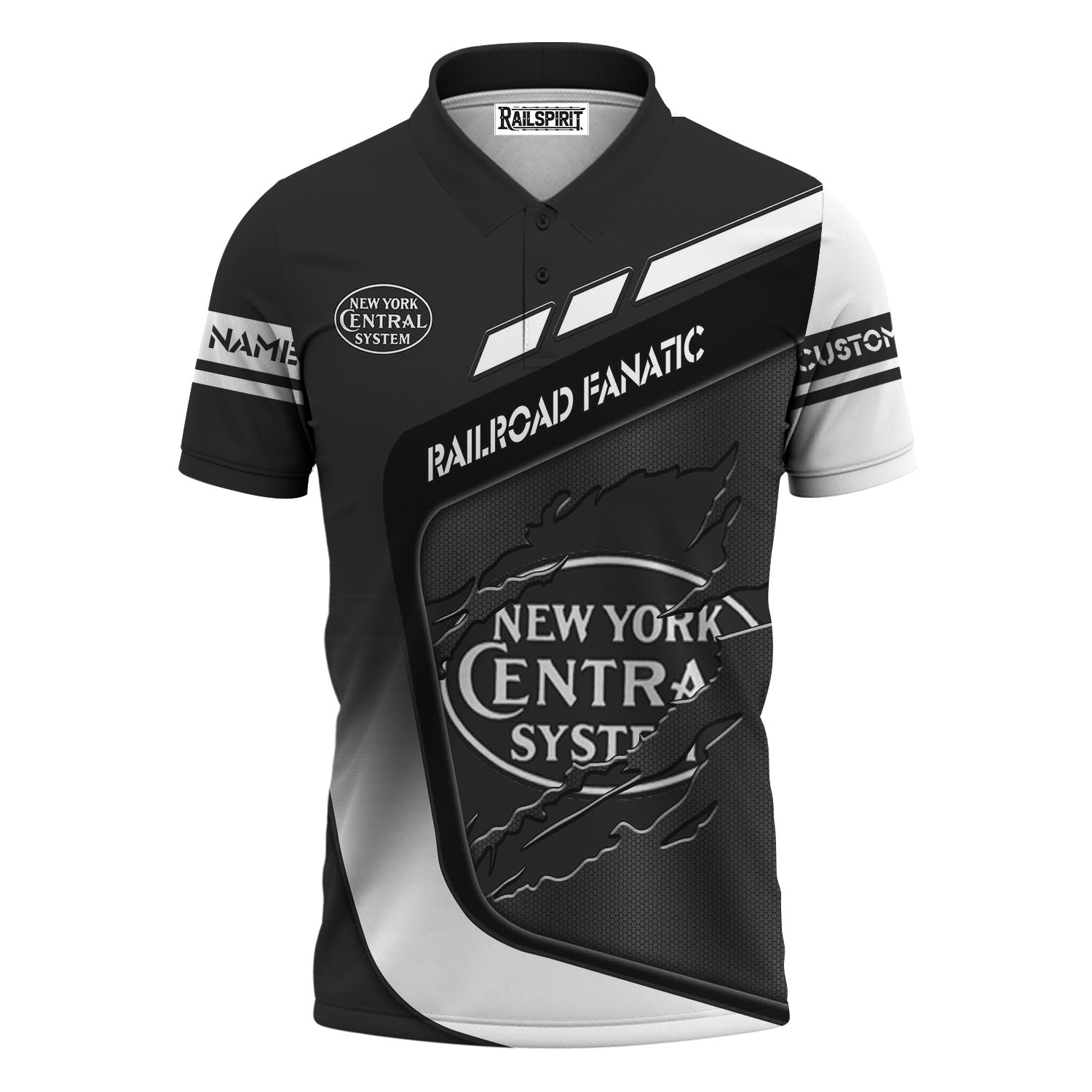 Railspirit Personalized New York Central Railroad Polo Shirt Ripped Texture Style Train Shirt For Railroad Fanatic
