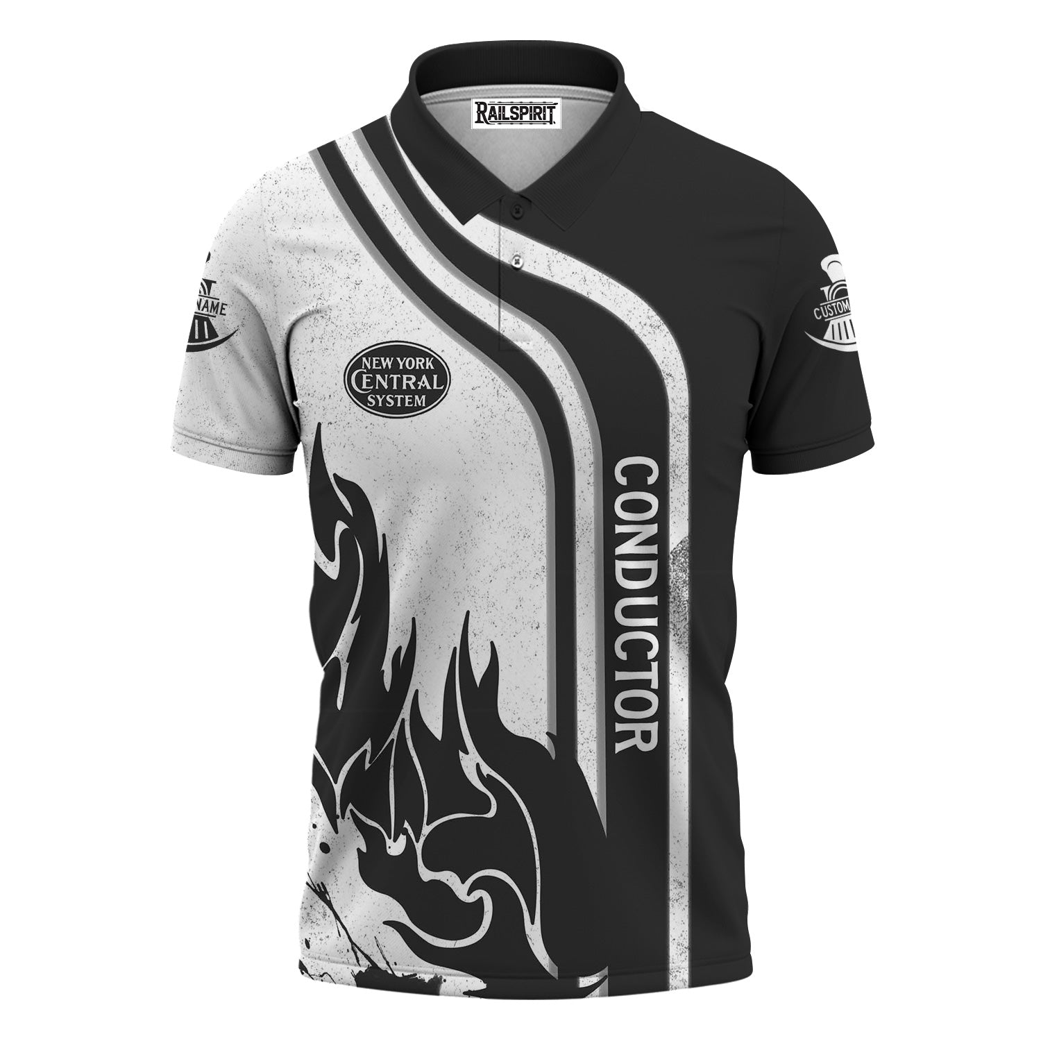Railspirit Personalized New York Central Railroad Polo Shirt Flame Design with Custom Job Position Train Shirt