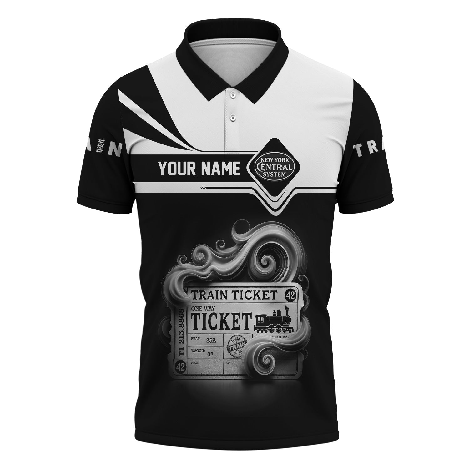 Railspirit Custom Name New York Central Railroad Polo Shirt American Train Ticket Printed Shirt