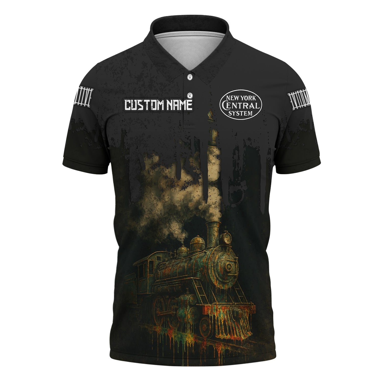 Railspirit Personalized New York Central Railroad Polo Shirt Vintage Train Art Style Shirt For Locomotive Fans