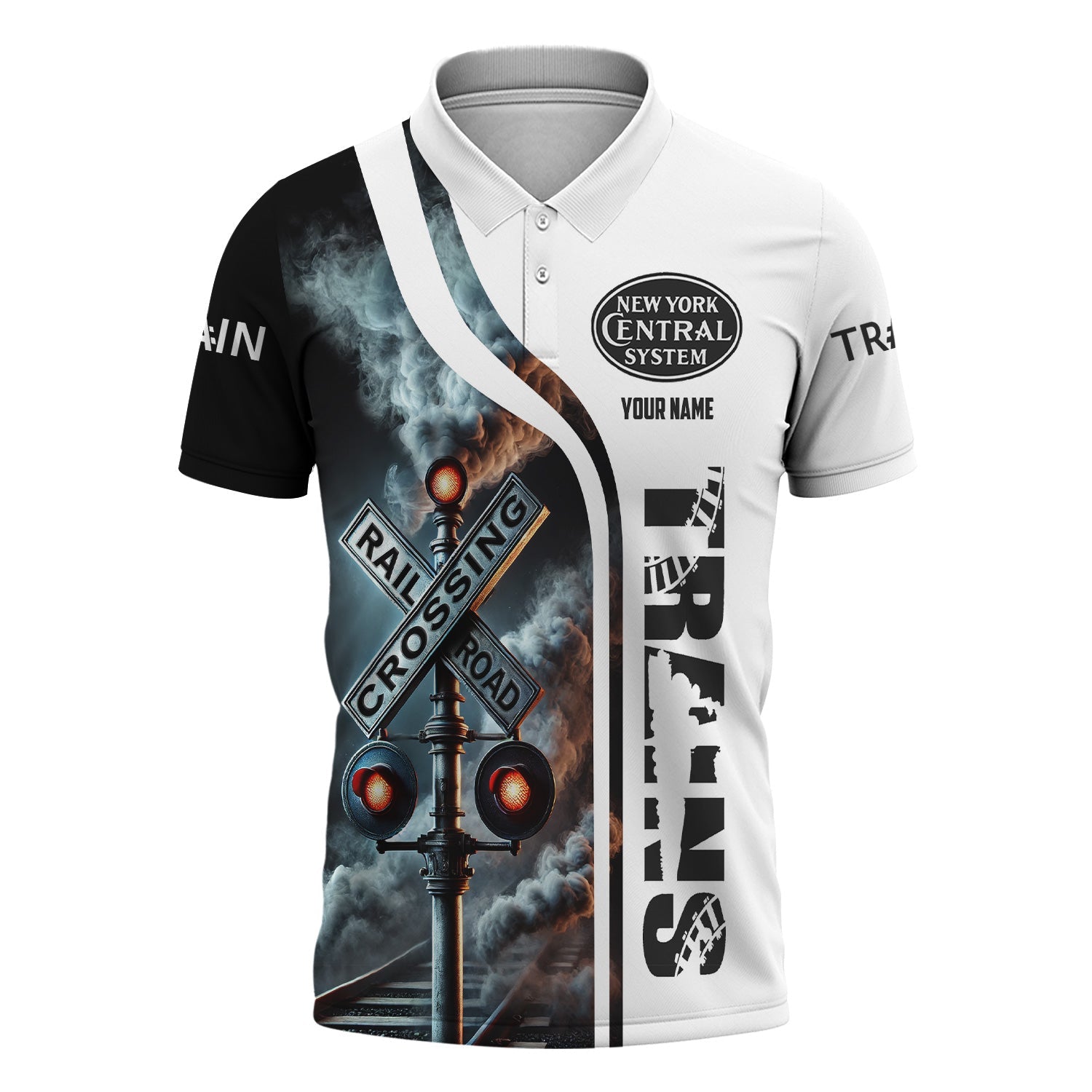Railspirit Personalized New York Central Railroad Polo Shirt Crossing Railroad Sign American Locomotive Train Shirt All Over Print