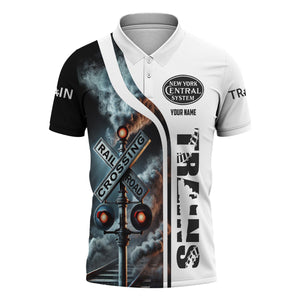 Railspirit Personalized New York Central Railroad Polo Shirt Crossing Railroad Sign American Locomotive Train Shirt All Over Print
