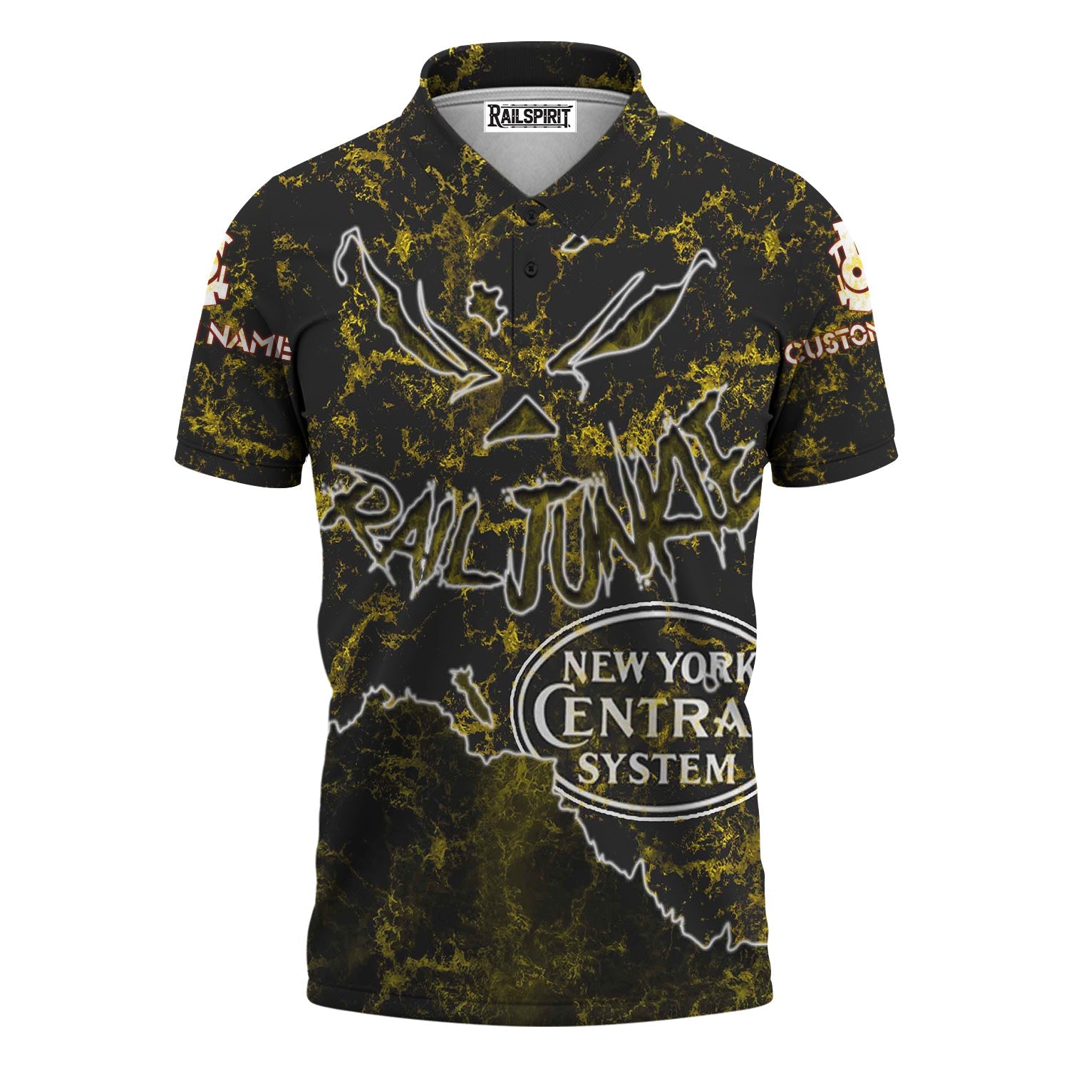 Railspirit Personalized New York Central Railroad Polo Shirt Torn Graphic Style Train Shirt For Rail Junkie