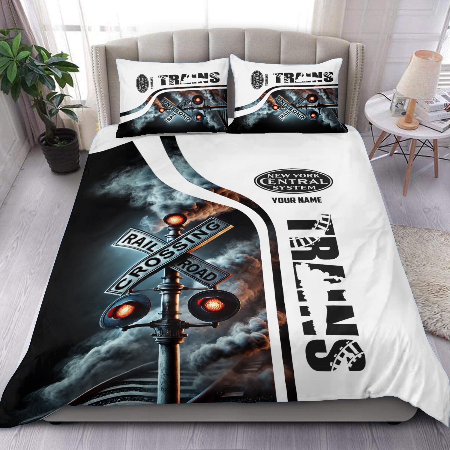 Railspirit Personalized New York Central Railroad Bedding Set Railroad Crossing Sign Bedding Set All Over Print