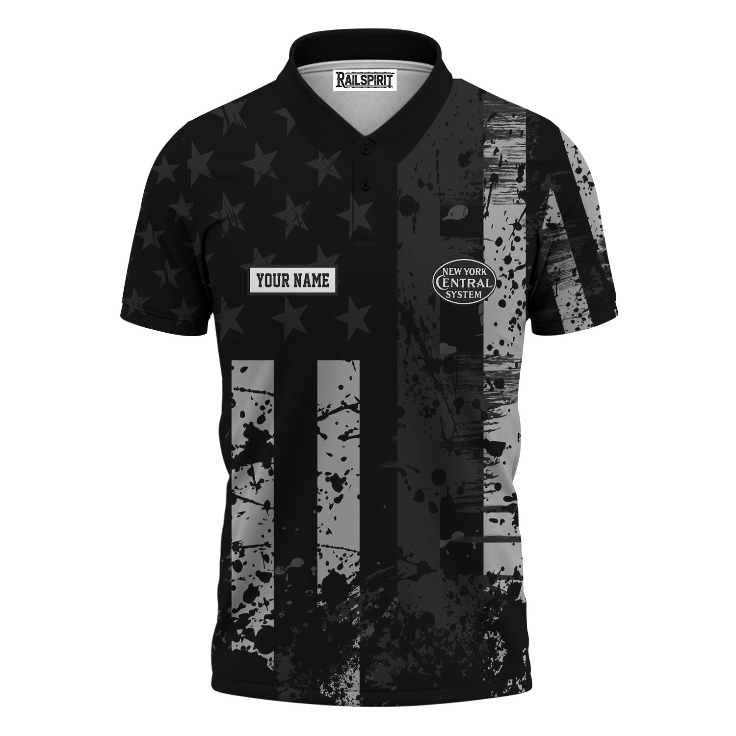 Railspirit Personalized New York Central Railroad Polo Shirt Artistic Paint American Flag Style Train Shirt