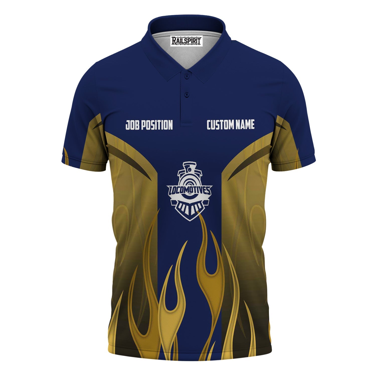 Railspirit Custom Name and Job Title Baltimore and Ohio Railroad Polo Shirt Flame Graphic B&O Train Shirt