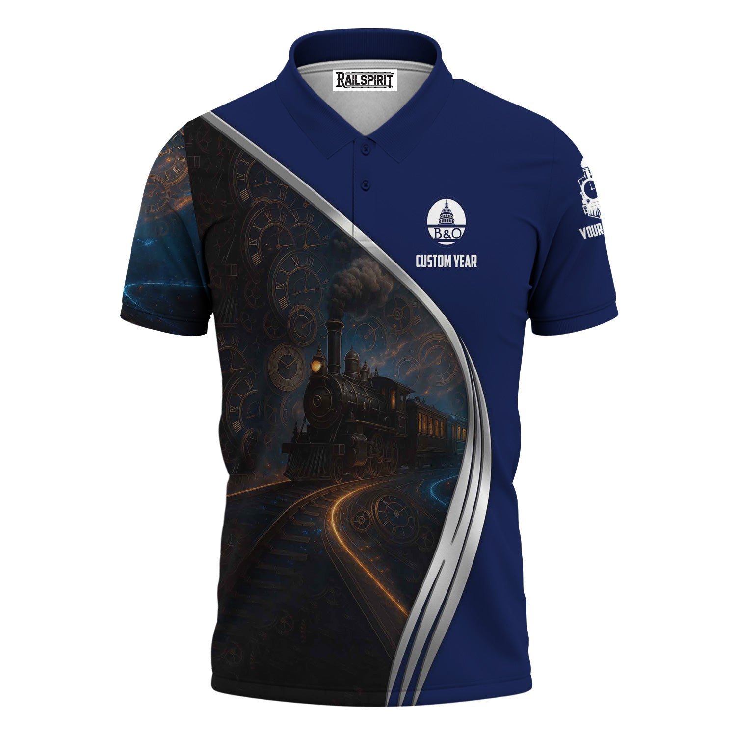 Railspirit Personalized Baltimore and Ohio Railroad Polo Shirt Steampunk Locomotive with Custom Year B&O Train Shirt