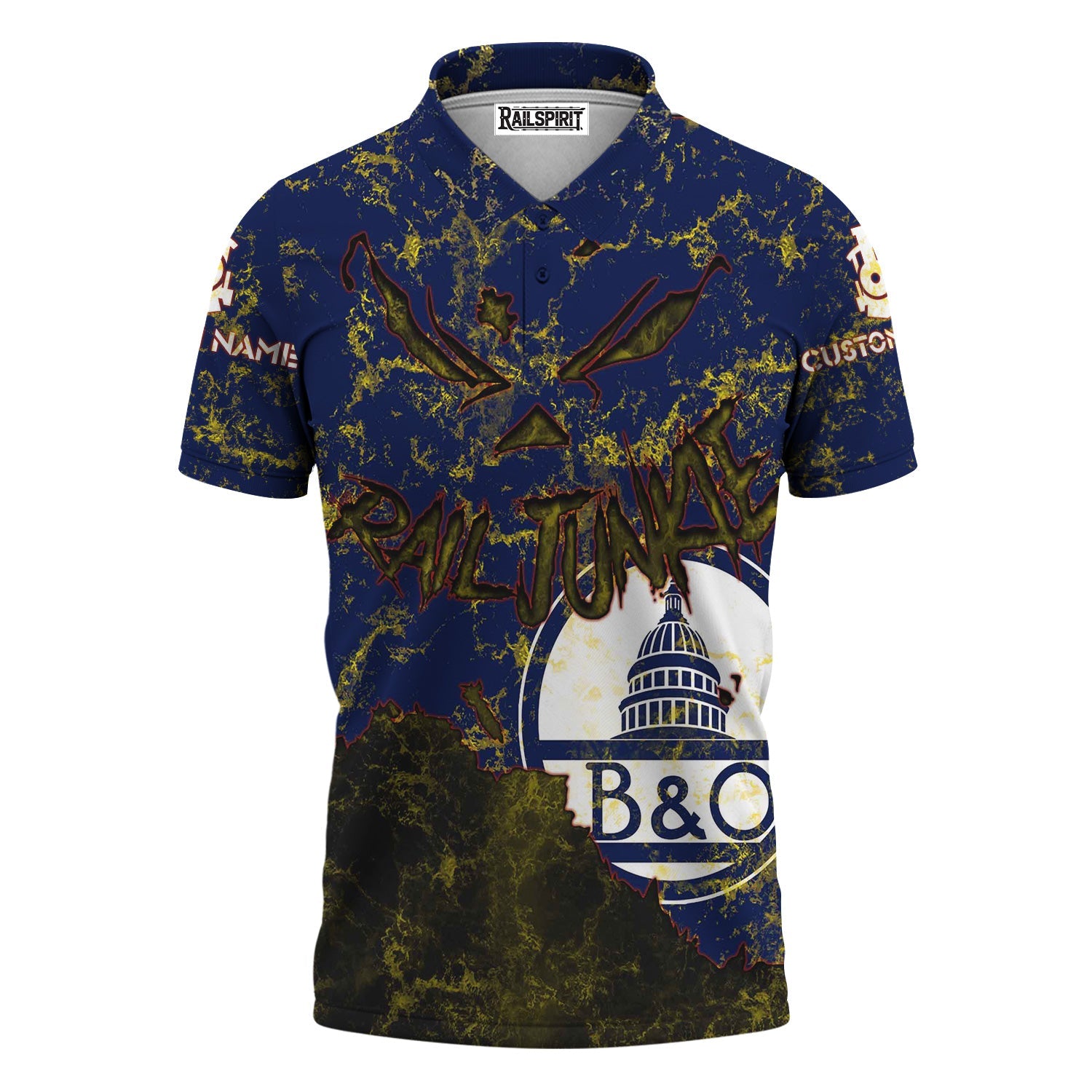 Railspirit Personalized Baltimore and Ohio Railroad Polo Shirt Torn Graphic Style B&O Train Shirt For Rail Junkie