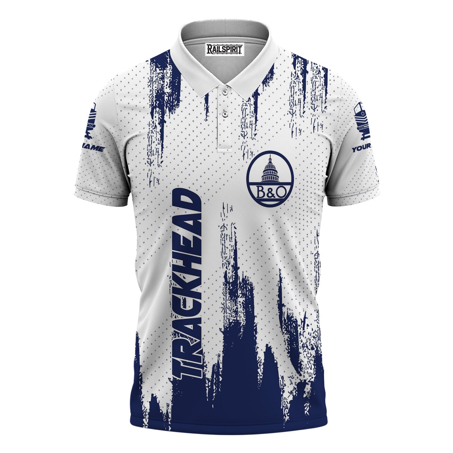 Railspirit Personalized Baltimore and Ohio Railroad Polo Shirt Paint Impact Design B&O Train Shirt for Trackhead