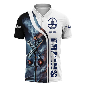 Railspirit Personalized Baltimore and Ohio Railroad Polo Shirt Crossing Railroad Sign American Locomotive Train Shirt All Over Print