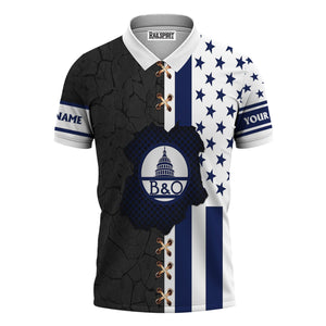 Railspirit Personalized Baltimore and Ohio Railroad Polo Shirt American Flag with Crack Effect B&O Train Shirt