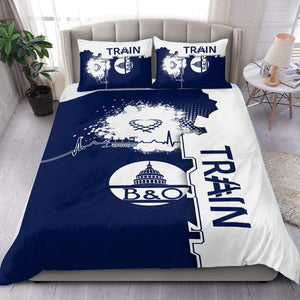Railspirit Baltimore and Ohio Railroad Bedding Set Engine Heartbeat and Track Love Style B&O Bedding Set Gift Idea For Train Lovers