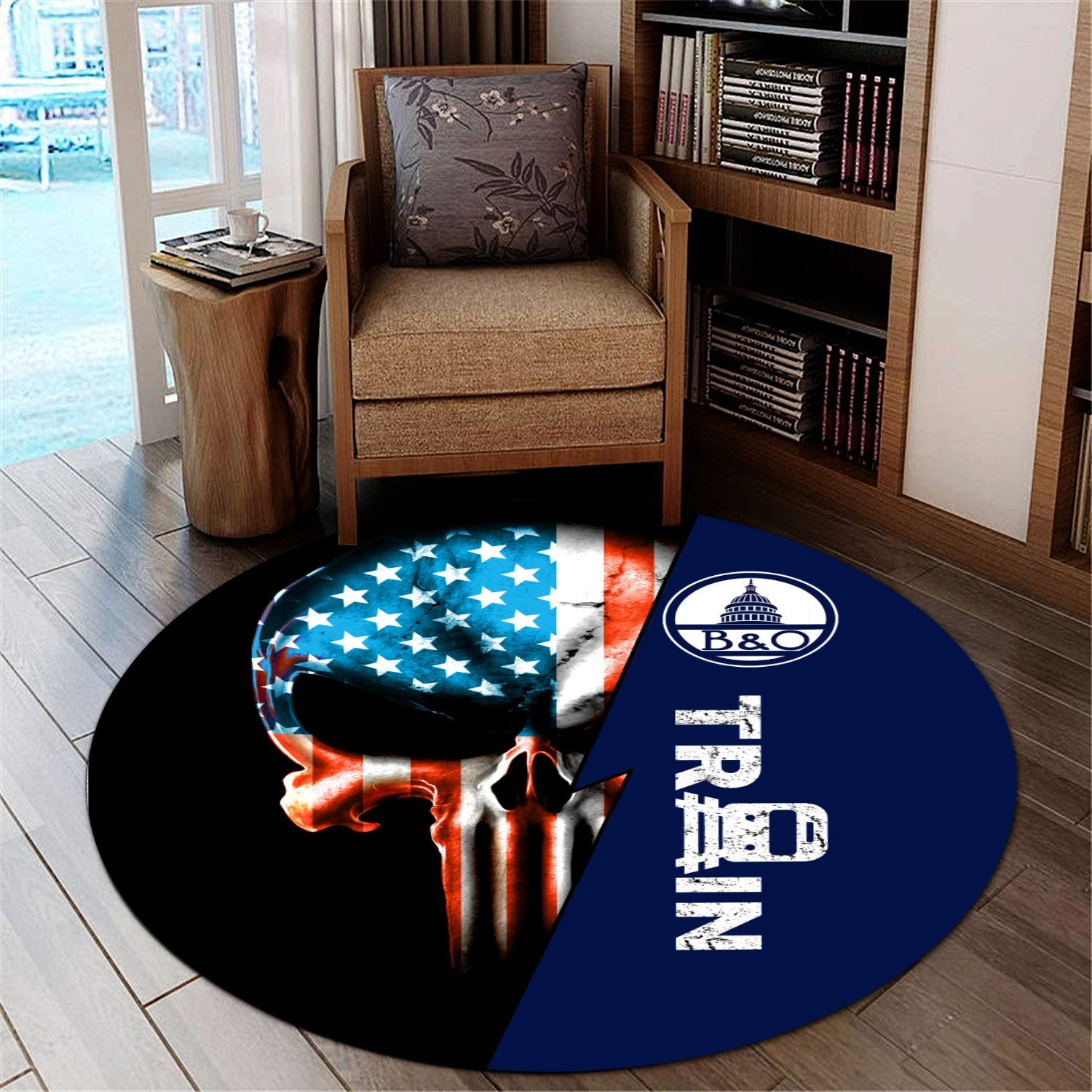 Railspirit Baltimore and Ohio Railroad Round Mat Train Skull American Flag Style B&O Mat All Over Print