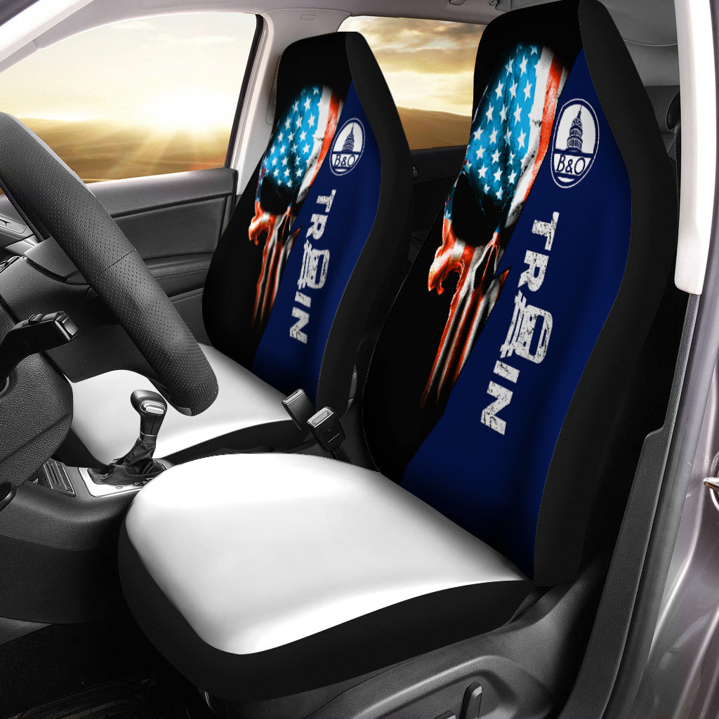 Railspirit Baltimore and Ohio Railroad Car Seat Cover Train Skull American Flag Style B&O Seat Cover