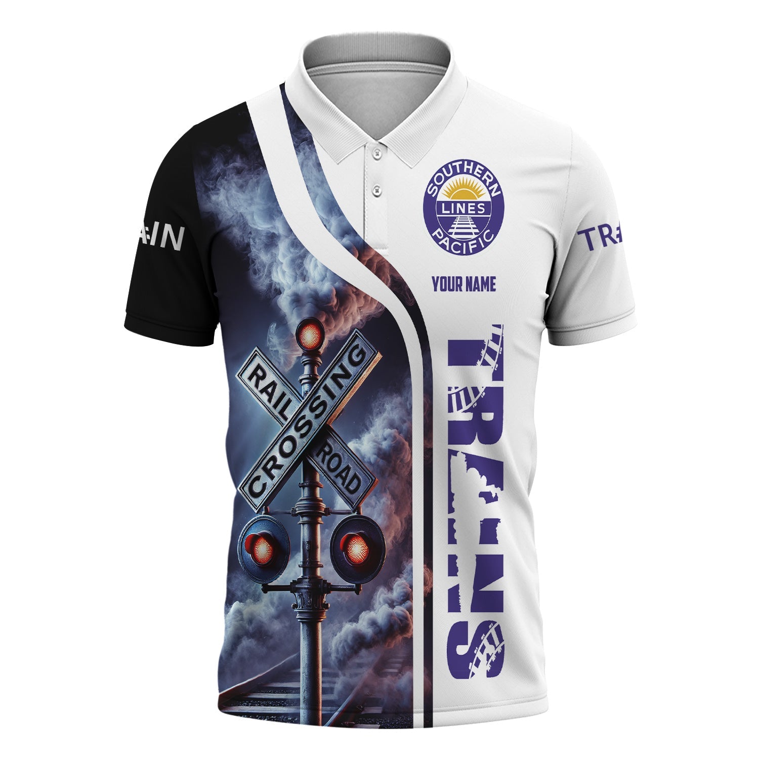 Railspirit Personalized Southern Pacific Railroad Polo Shirt Crossing Railroad Sign American Locomotive Train Shirt All Over Print